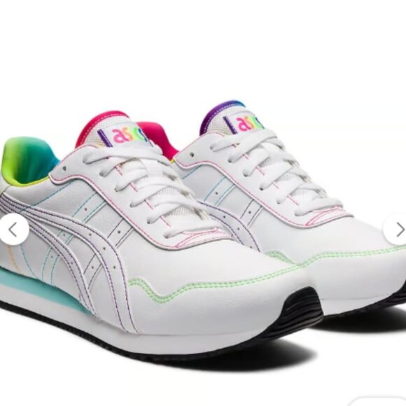 Asics Tiger Runner Shoes Mens 9 White Rainbow Leather Running Sneakers - Picture 1 of 7